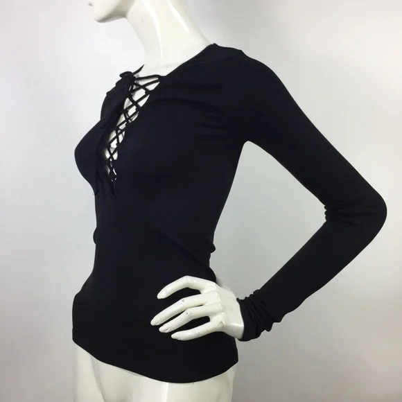 Free People Ribbed Long Sleeve Top Black M/L - Picture 14 of 15